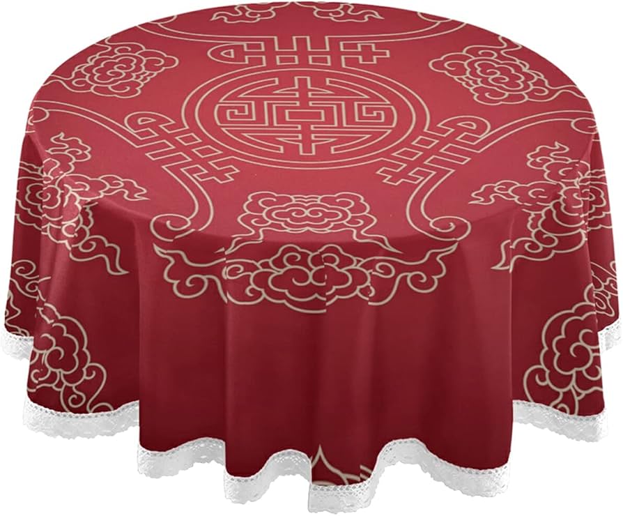 Amazon｜テーブルクロス 円形 中国風 中華風 赤 レッド テーブルマット
