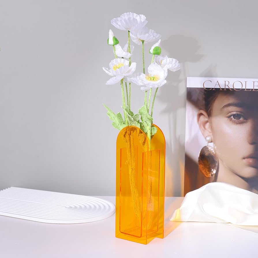 Amazon.co.jp: オレンジ 広口 アクリル花瓶 モダン アクリル 花瓶