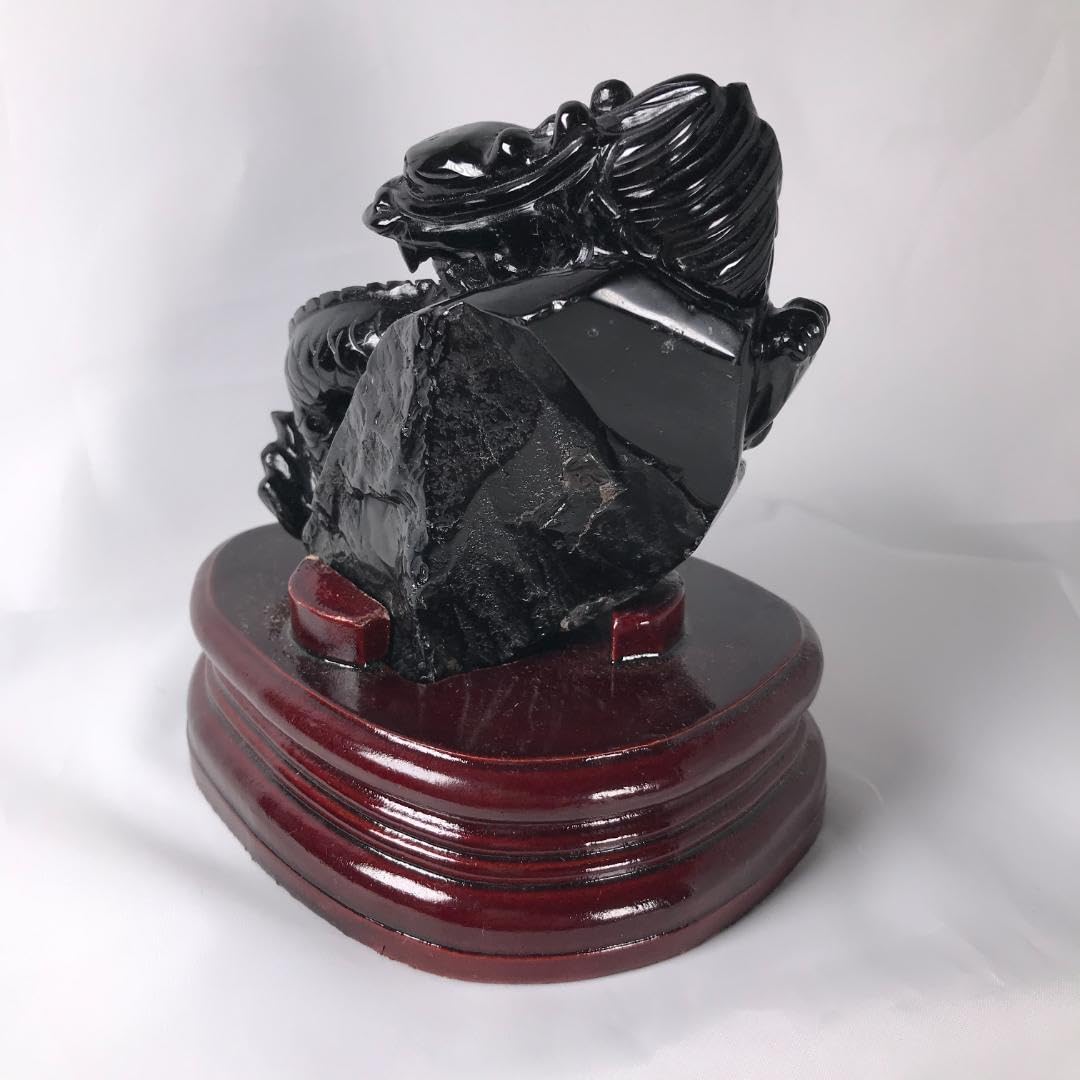 Amazon.co.jp: モリオン 黒水晶 チベット産 彫刻 龍 竜 ドラゴン 魔