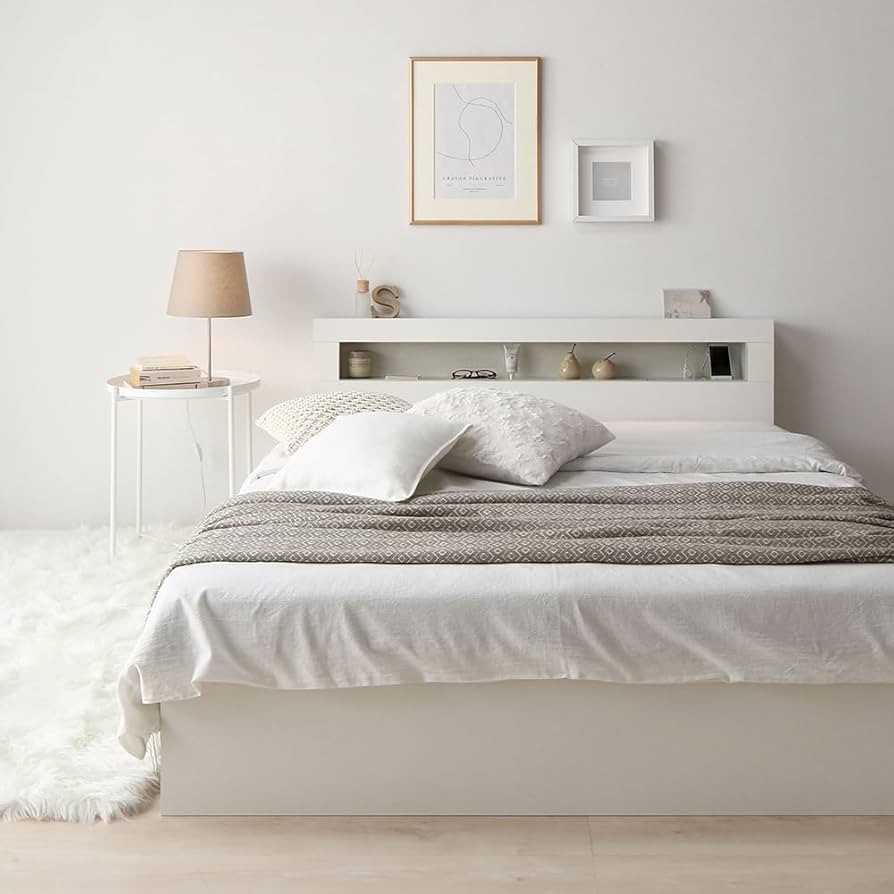 Amazon｜RASIK ベッド ダブル フレームのみ ホワイト 収納付き ベット