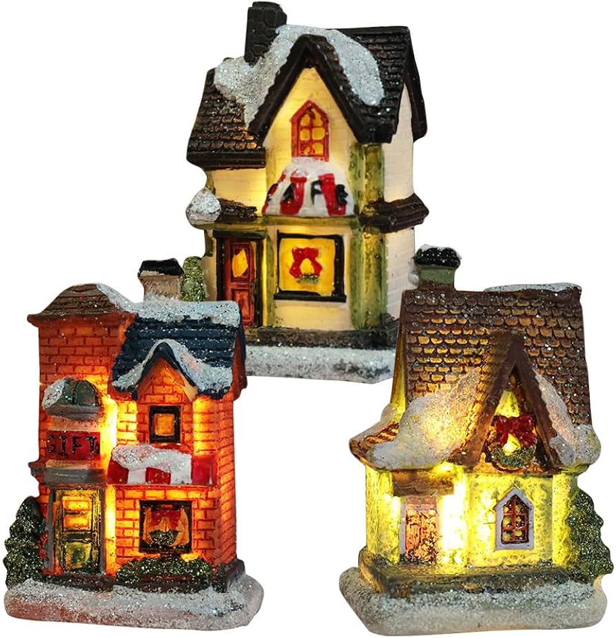 Amazon.co.jp: IPT クリスマスハウス 3種セット LEDライト付き