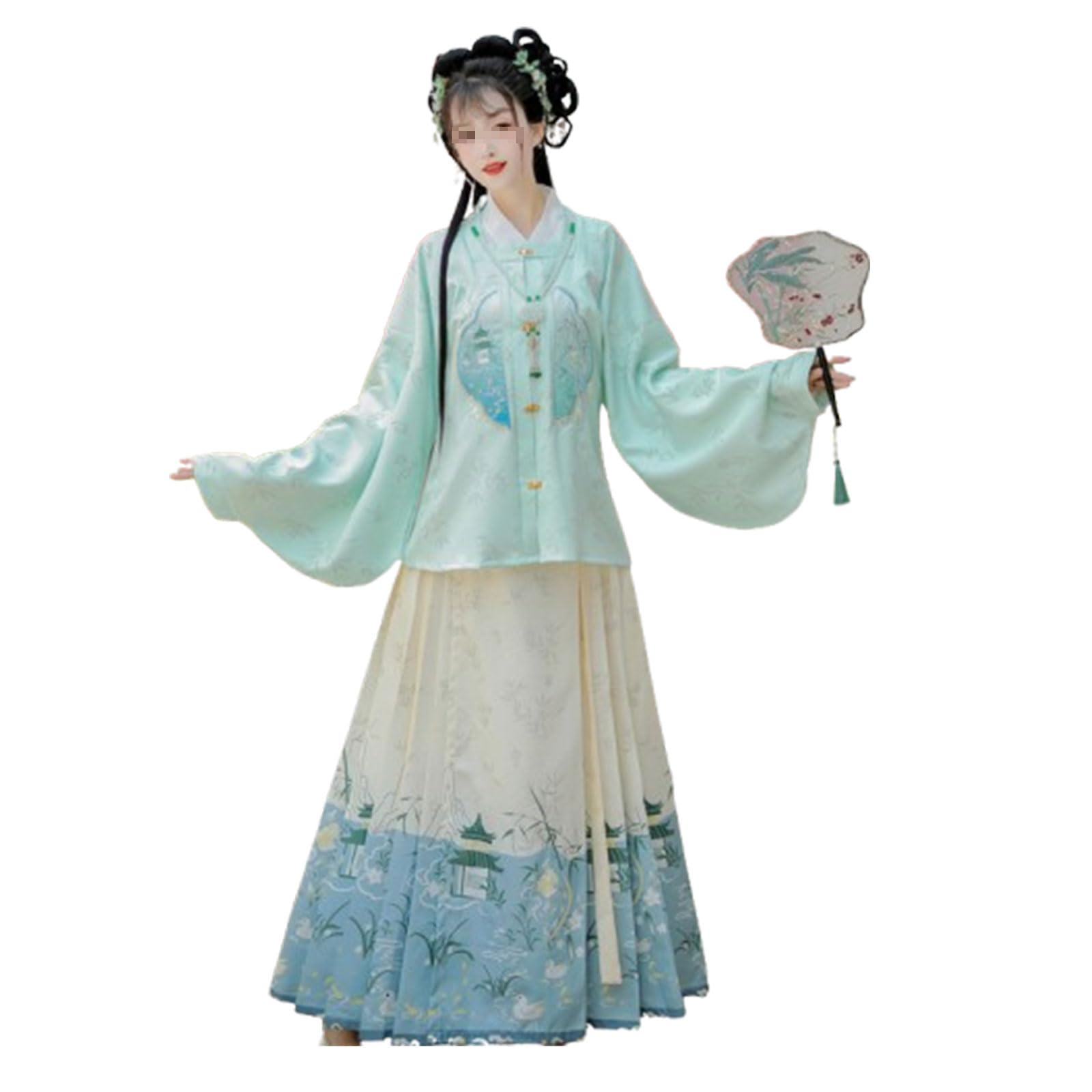 Amazon.co.jp: 明代漢服女性用春服 伝統的な中国刺繍入り馬面群