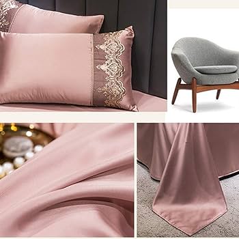 Amazon｜フリル ピンク 布団カバー ダブル 姫系 4点セット シルク