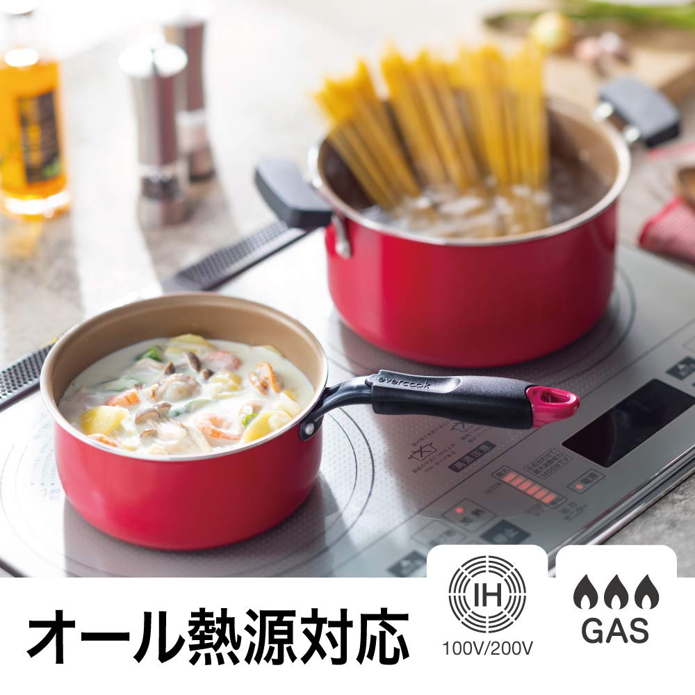 Amazon｜エバークック 片手鍋 18cm IH対応 レッド ガラス蓋付き