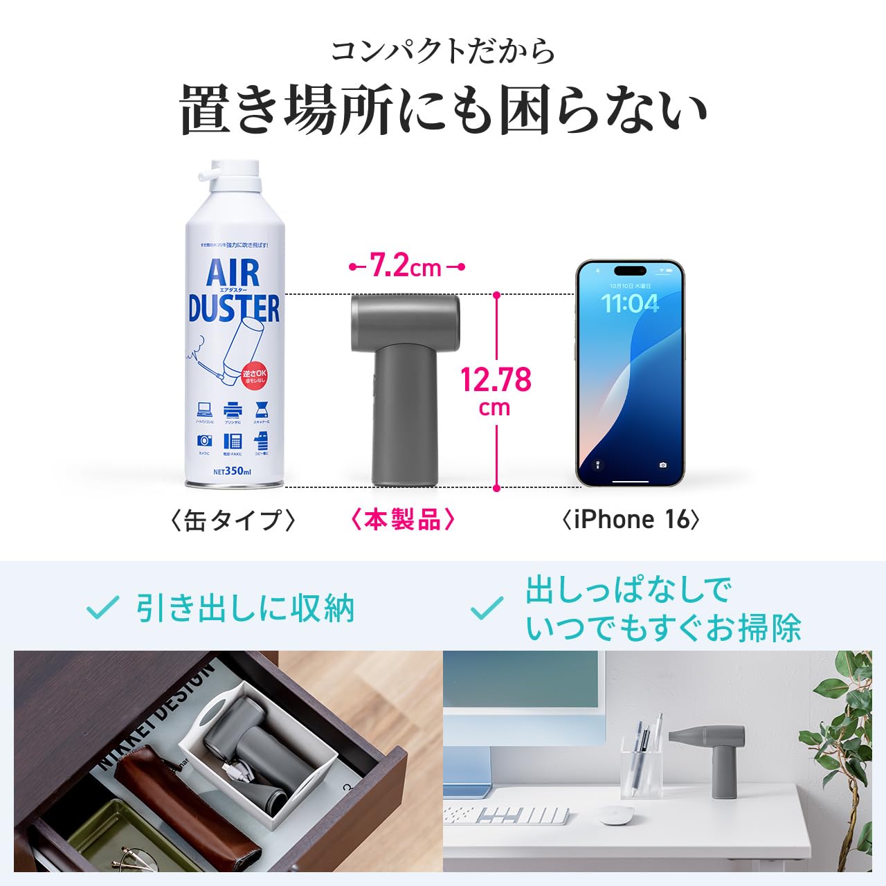 Amazon | サンワダイレクト 電動エアダスター 充電式 USB-C 4段階風量