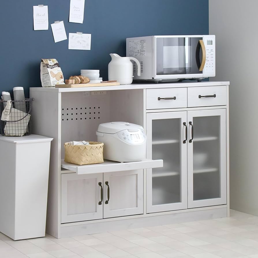 Amazon｜レンジ台 白 ワイド カウンタータイプ レンジボード キッチン