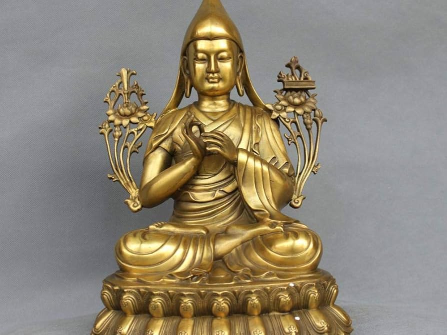 Amazon｜像の壁画の彫刻 中国チベット仏教ブロンズツォンカパ教祖僧侶