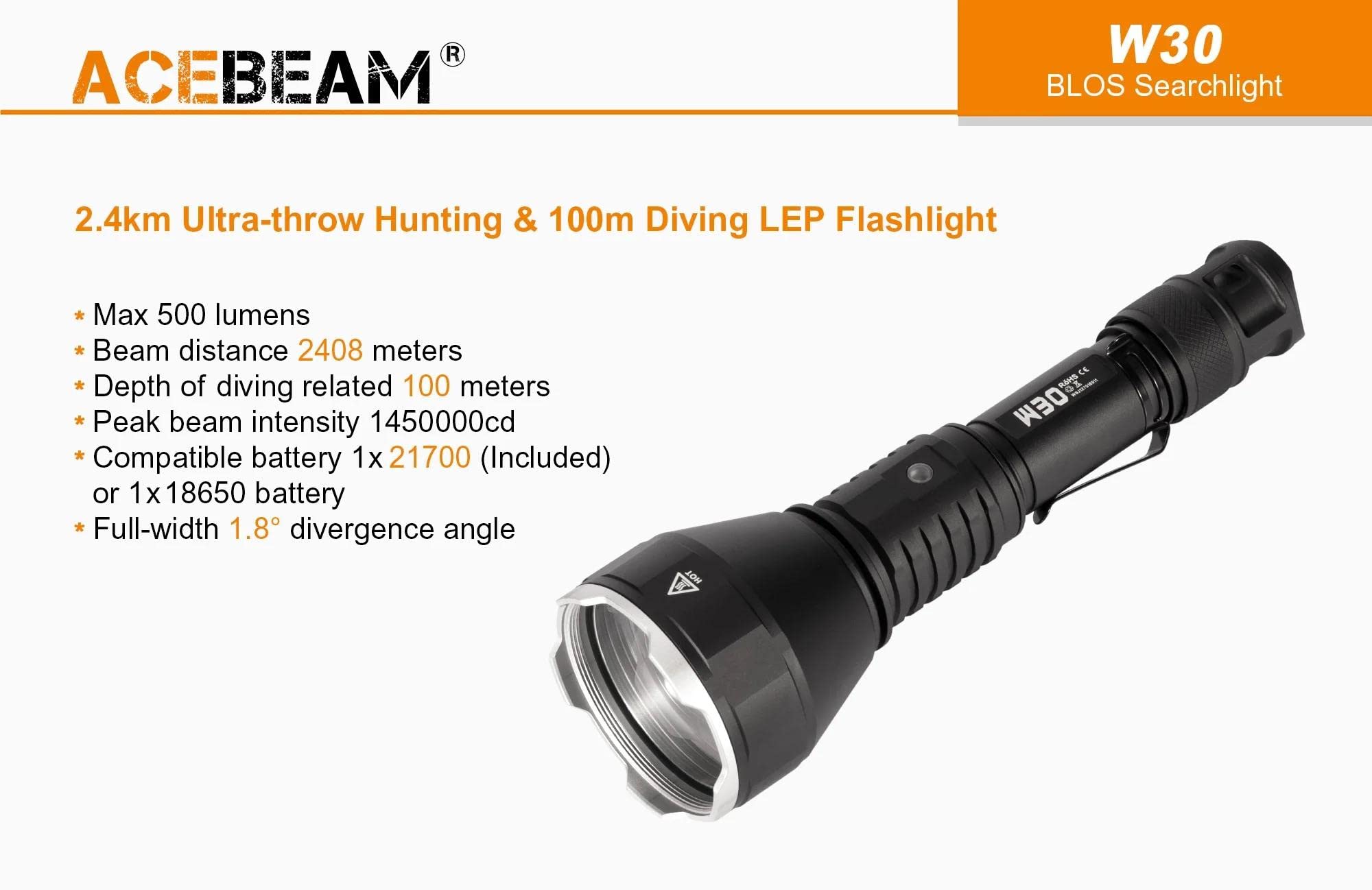 Amazon.co.jp: Acebeam W30 長距離LED懐中電灯 - 500ルーメン 2408m