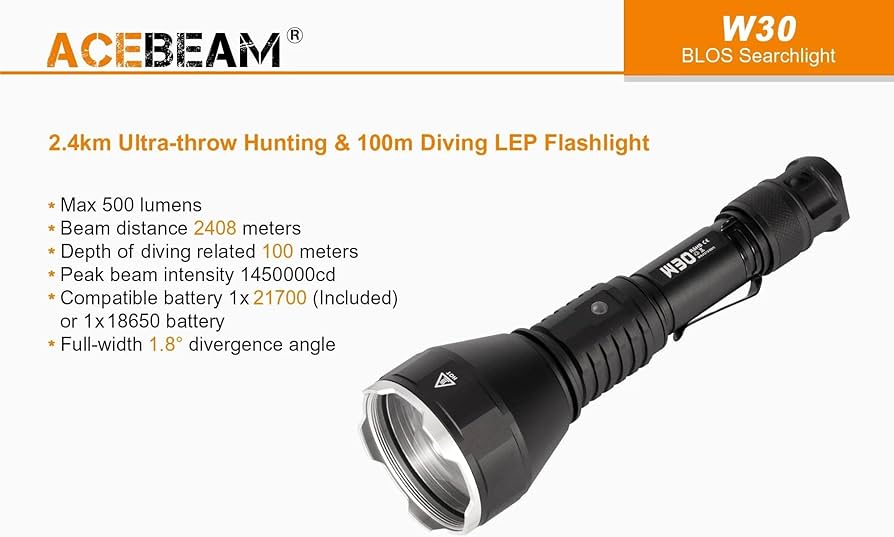Amazon.co.jp: Acebeam W30 長距離LED懐中電灯 - 500ルーメン 2408m