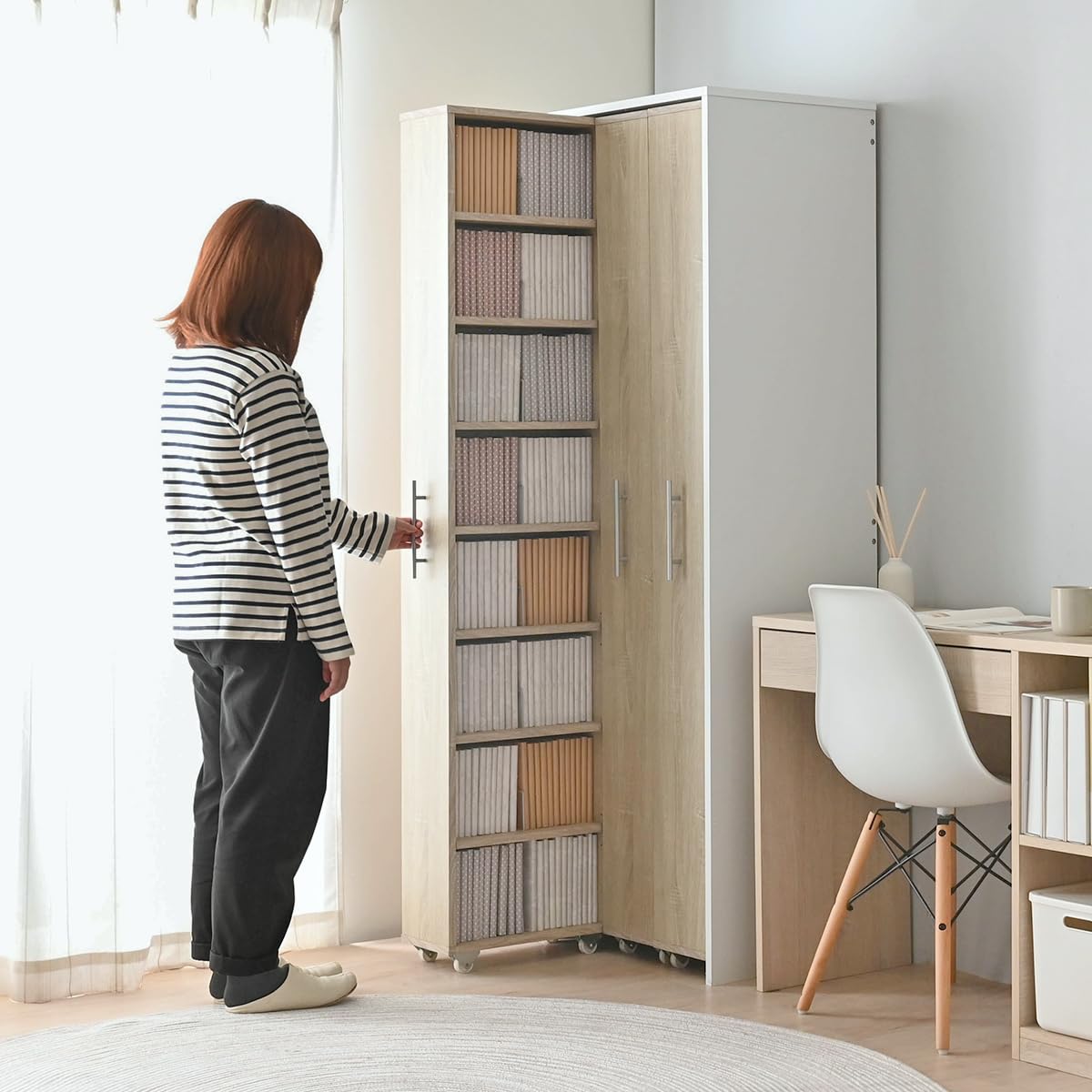 Amazon｜J-Supply 本棚 スリム 大容量 収納棚 ラック キャスター付き