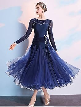 Amazon.co.jp: RIKOUZY 無地 社交ダンスドレス 肩出しの長袖 ワルツ