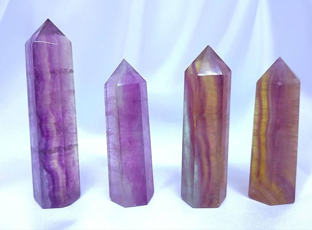 Amazon.co.jp: キャンディ フローライト ポイント 4本 セット 六角柱