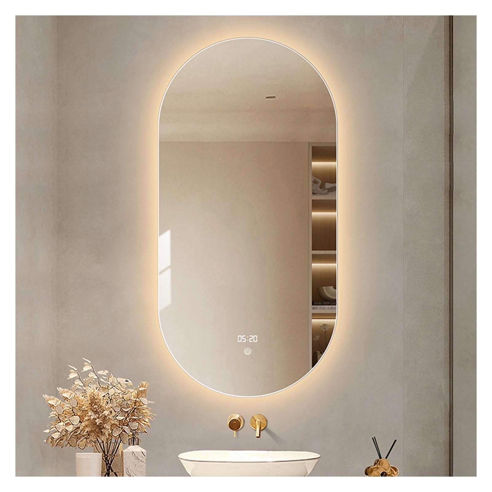 Amazon.co.jp: 50×80cm楕円形LEDウォールミラー 調光可能オーバルバス