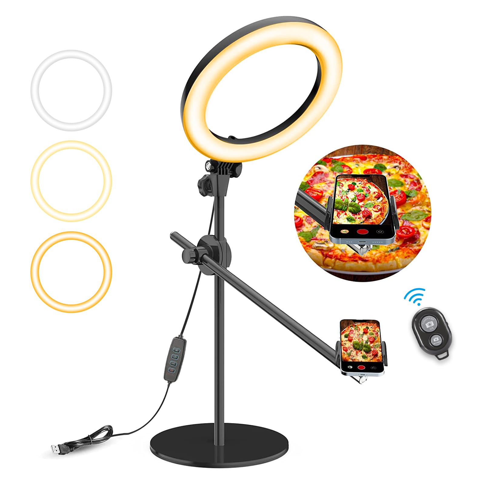 Amazon | LUXSURE リングライト 俯瞰撮影 スマホスタンド ライト付き