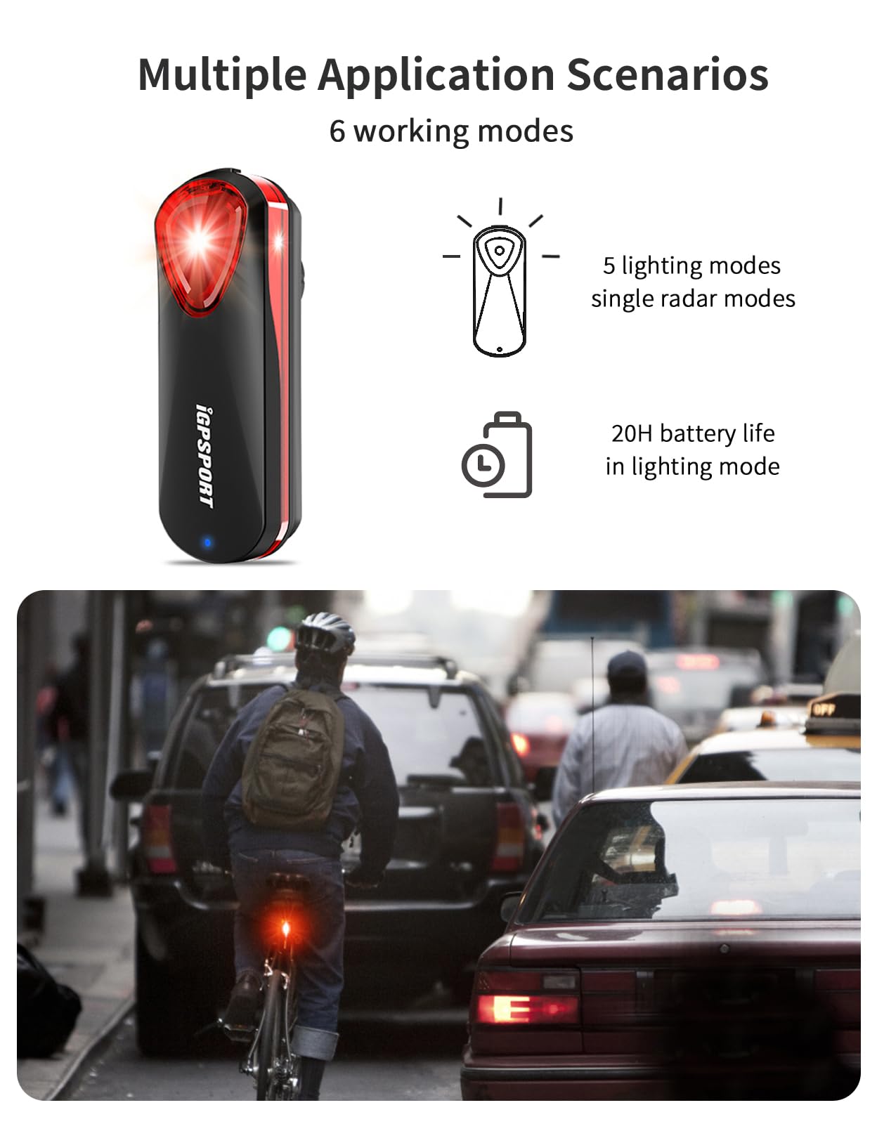 Amazon.com : iGPSPORT SR30 Radar Bike Rear Light, 20H Battery Life