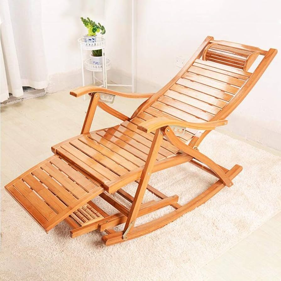 Amazon｜竹のデッキチェア、引き込み式のフットレストおよびマッサージ