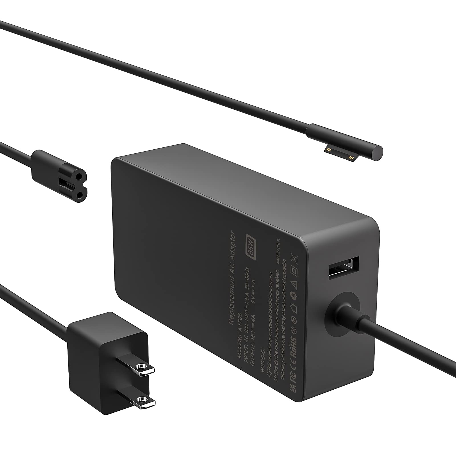 Surface Pro Charger 65W - Power Adapter Compatible with Microsoft