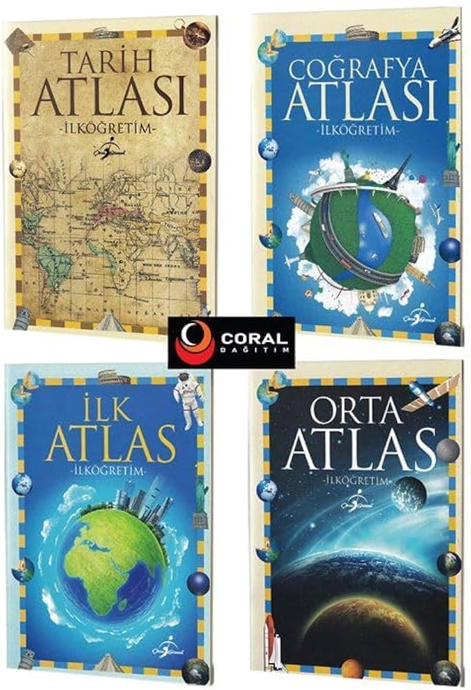 İlköğretim Atlas Seti / Coğrafya, Tarih, Orta ve İlk Atlas 4 Kitap