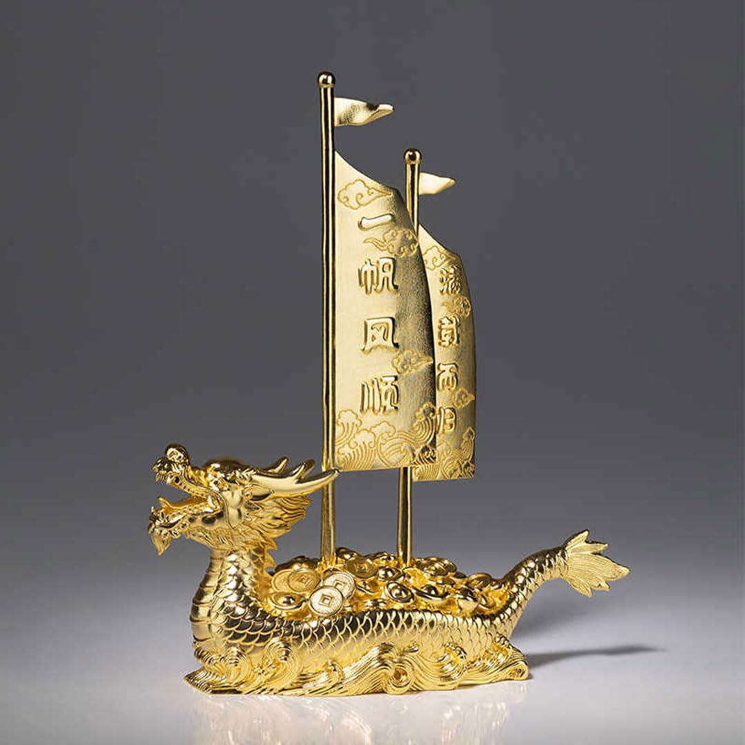 Amazon.co.jp: 七福神 宝船 置物(金メッキ/24金) 高さ20cm 玄関 龍神