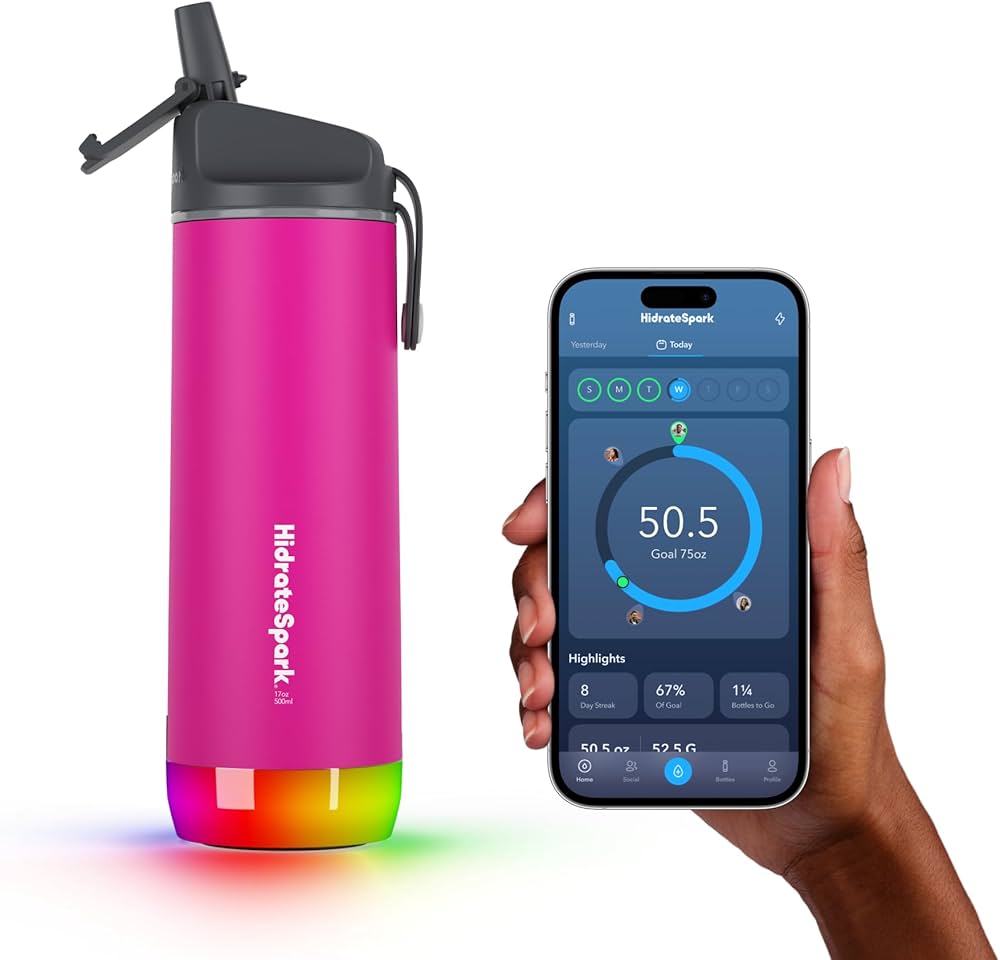 Amazon｜Hidrate Spark スチール製 スマート水筒 - 水分摂取量を追跡