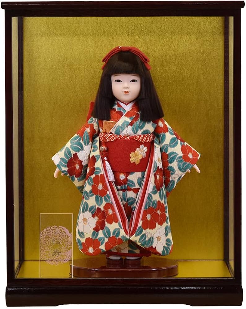 Amazon | 市松人形 ケース飾り コンパクト 抱き人形 松寿 紅白椿 8号