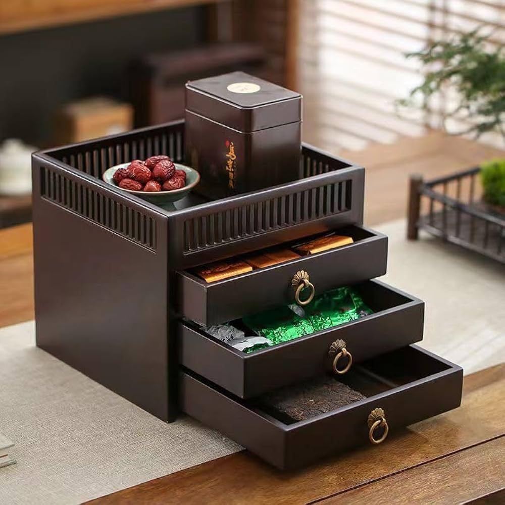 Amazon｜Cool Well お茶収納ボックス 茶箱 卓上チェスト 木製 収納