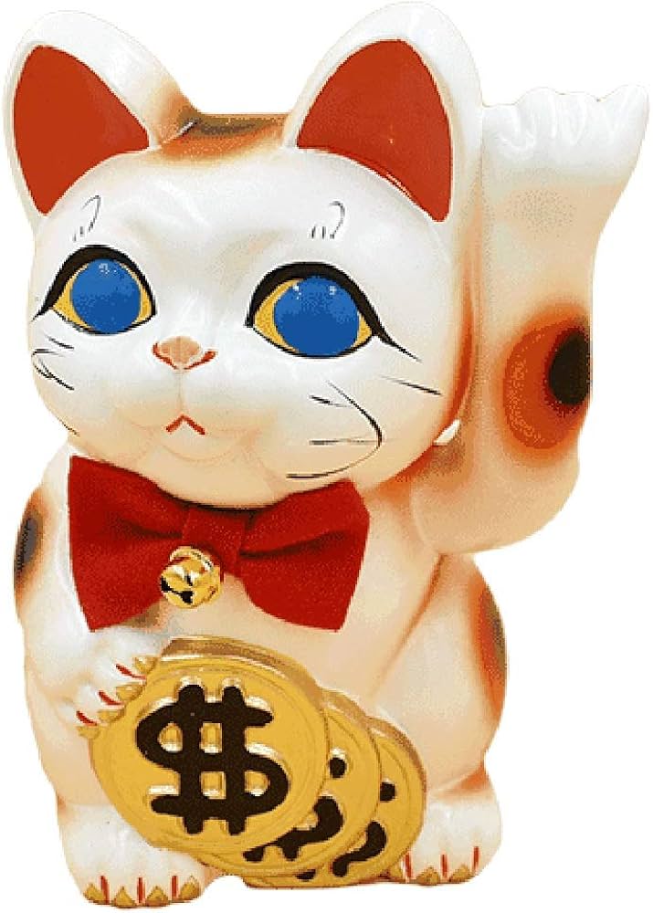 Amazon.co.jp: 常滑焼 招き猫 ドル猫白 6号 [6646]135/115/190