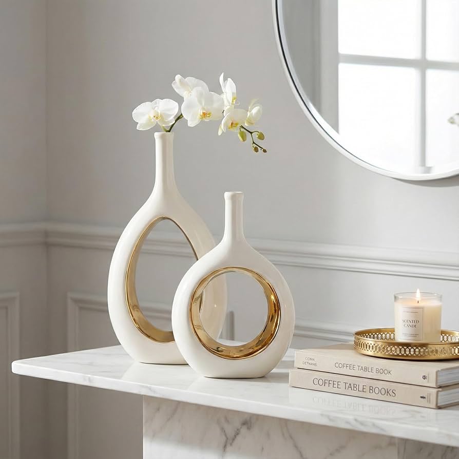 Amazon.co.jp: 陶器製花瓶2個セット 白花瓶(B) : ホーム＆キッチン