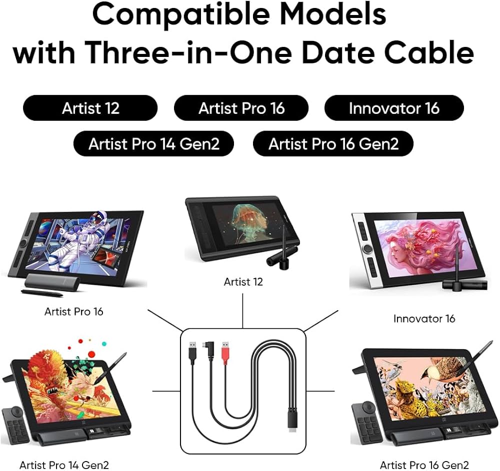Amazon.com: XPPen AC97 3 in 1 Cable for Artist 12, Artist 10/12/13