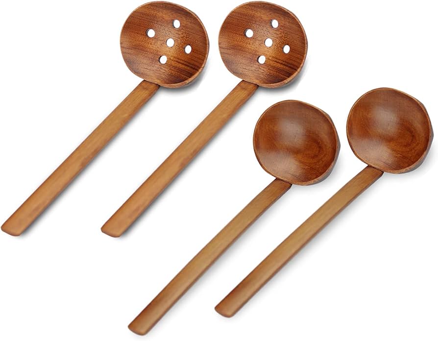 Amazon | YFWOOD スプーン お玉 木製 4本 おたま+穴あきおたま 2セット