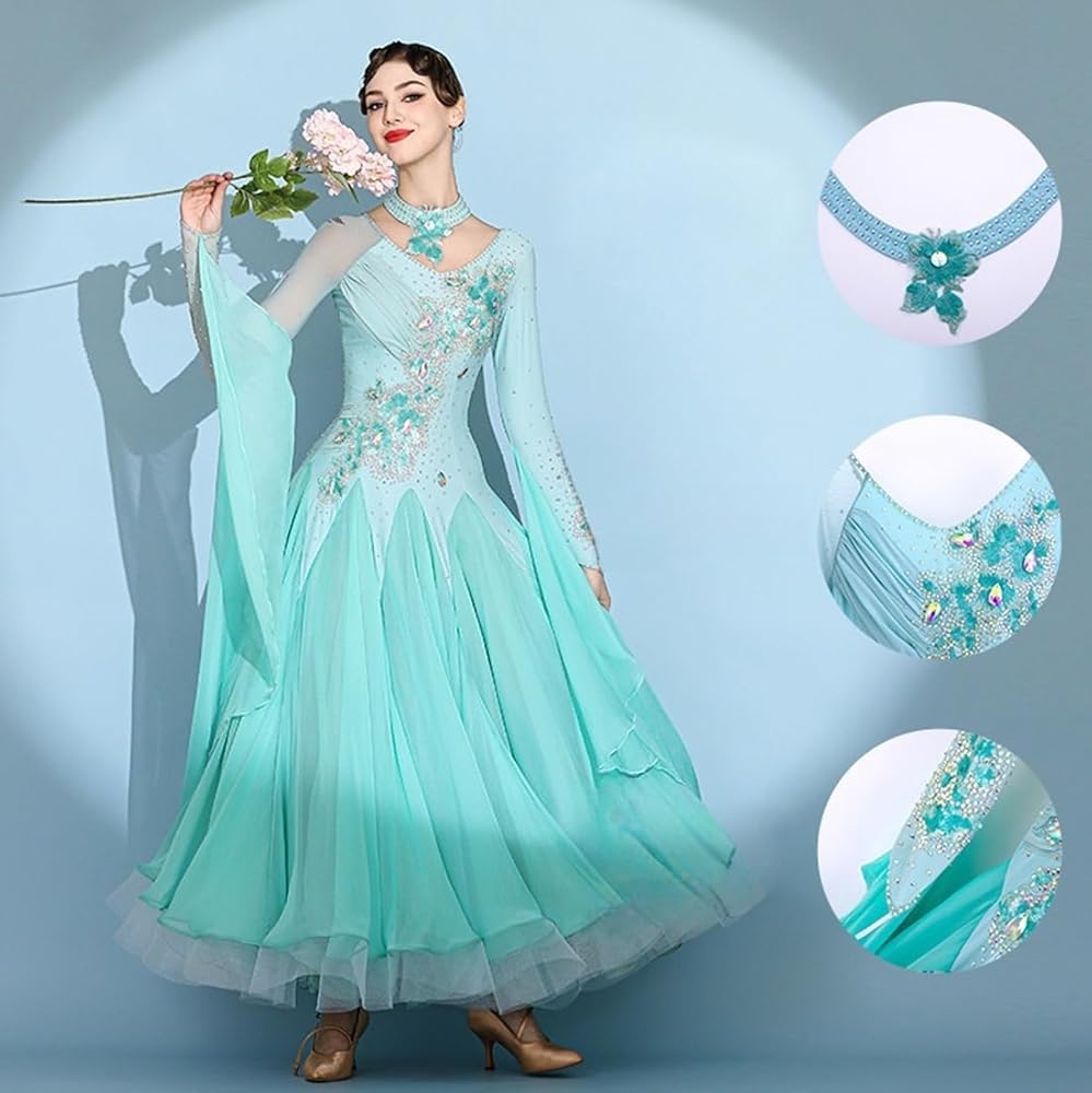 Amazon.co.jp: [RIKOUZY] 高級 社交ダンス ドレス ミントグリーン 豪華