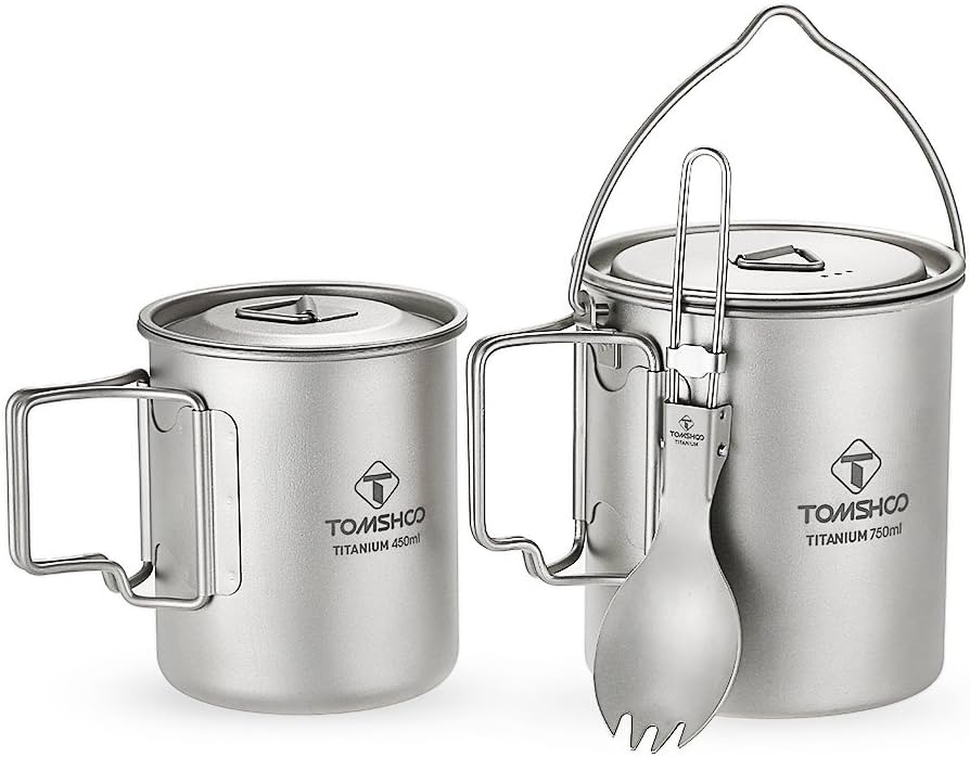 Amazon.co.jp: TOMSHOO チタンカップ キャンプ用 750mlポット＋450ml