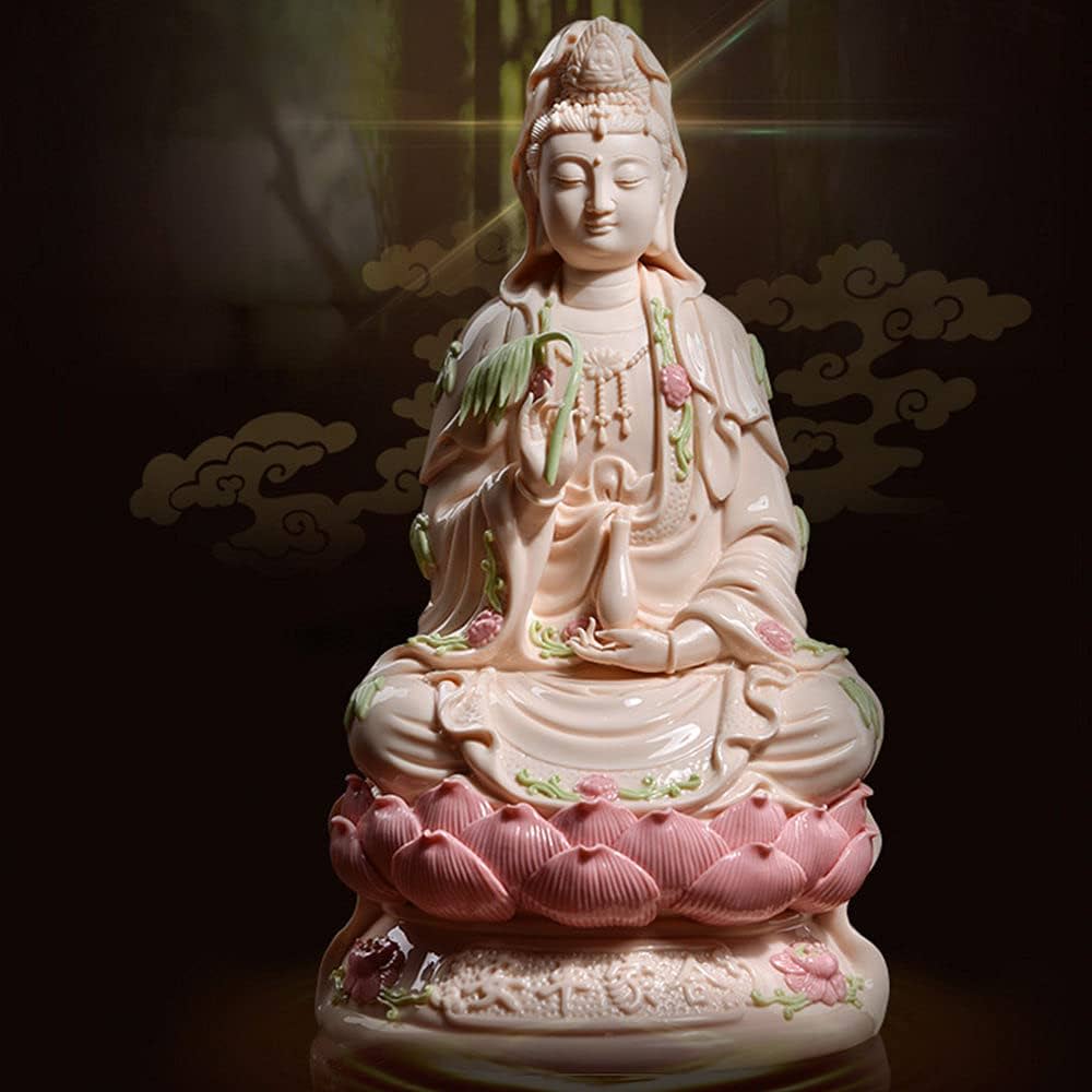 Amazon.co.jp: 観音菩薩仏像、白い磁器座蓮観音菩薩工芸品、風水品観音