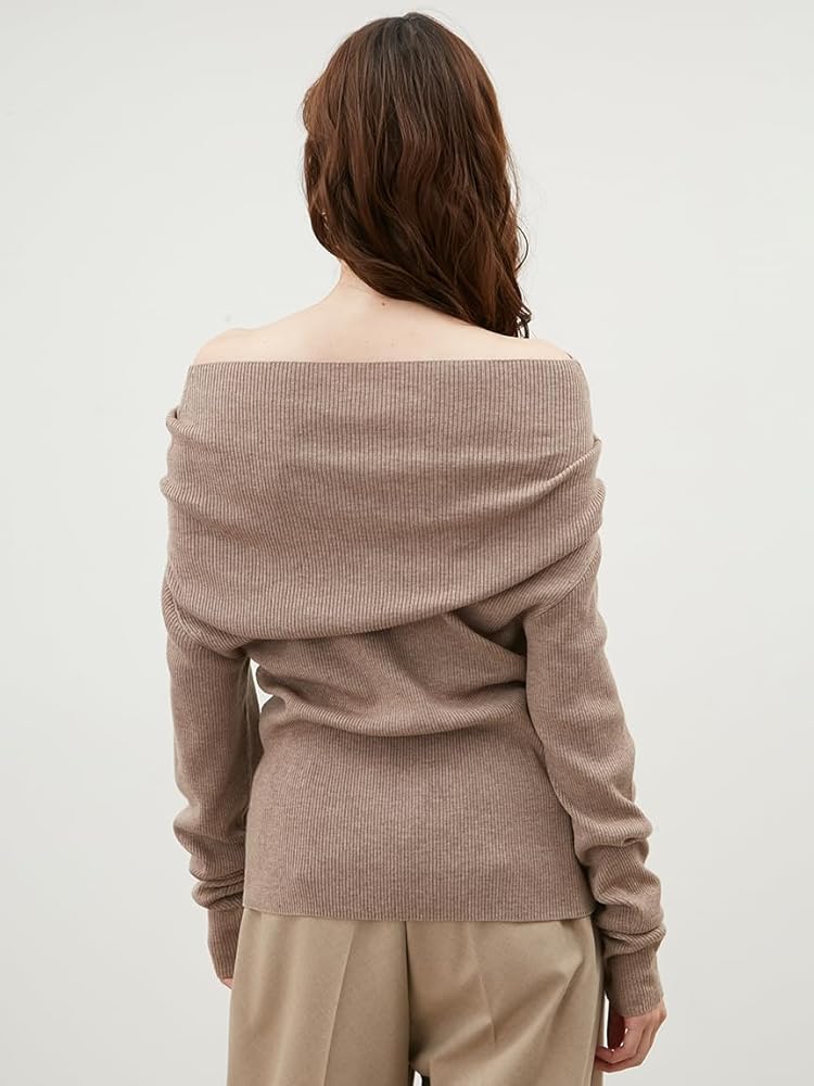 Amazon | [ミラオーウェン] ドレープデザインオフショルニットトップス