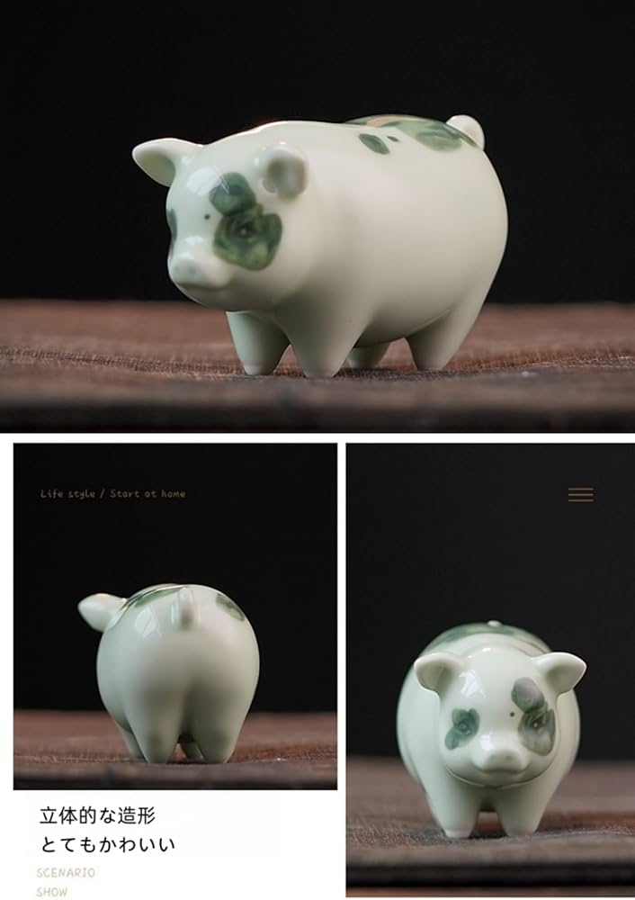 Amazon.co.jp: Eeeza 豚の置物 かわいい 微笑む豚 ブタさん 置物
