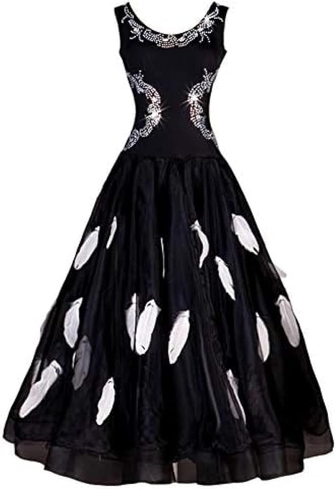 Amazon.co.jp: [売店] 社交ダンスドレススタンダード 羽根裾 背中V