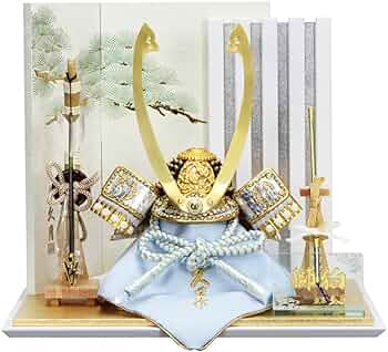 Amazon.co.jp: 久月 五月人形 兜飾り 利光監製 獅狛之兜 正絹水色匂縅