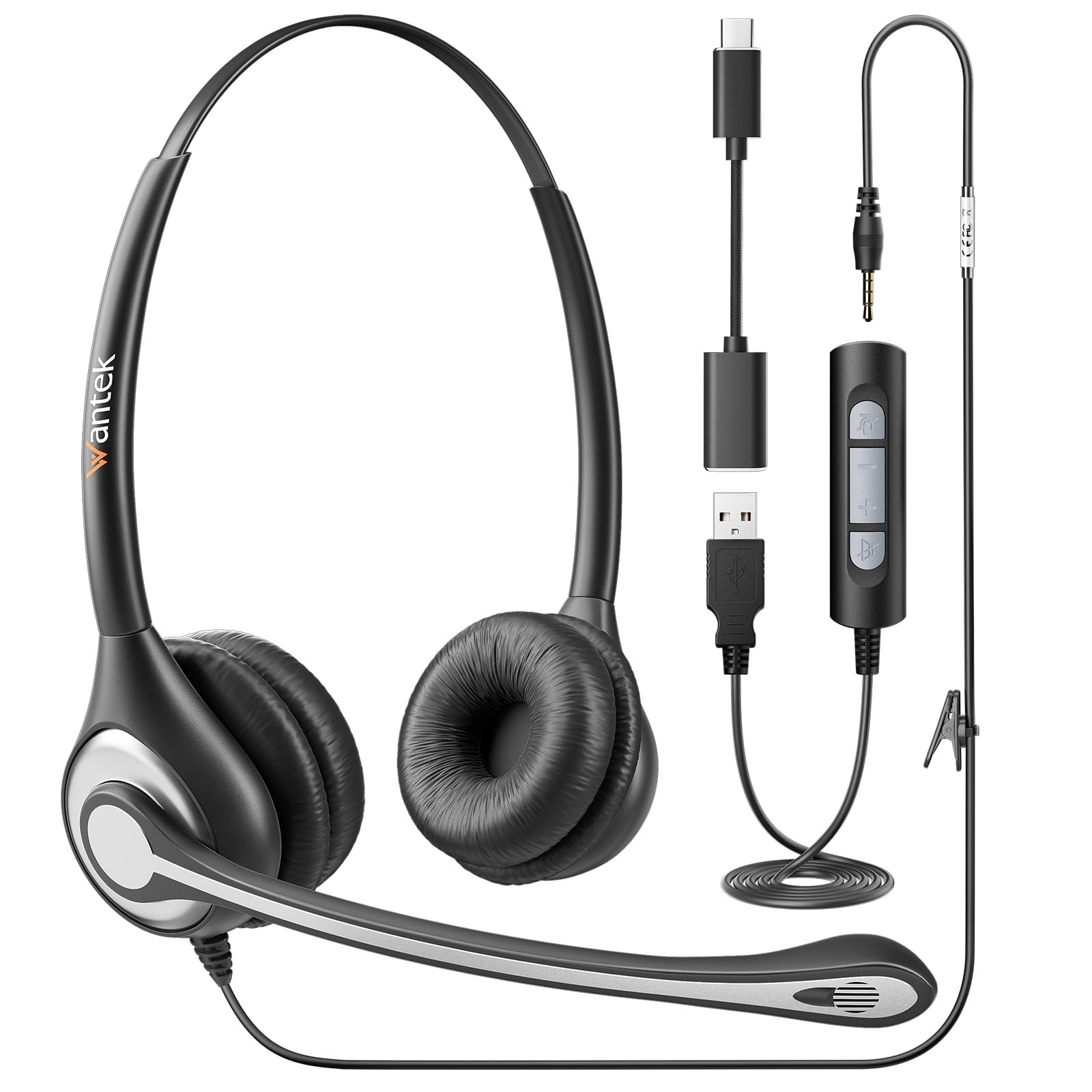 Amazon.co.jp: WantekヘッドセットUSB 3.5mm TypeC 両耳 ノイズ