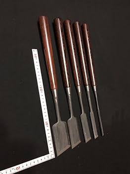 Amazon.co.jp: 左市弘 別誂 斜刃面取薄鑿五本組 鉄刀木柄 超貴重 検
