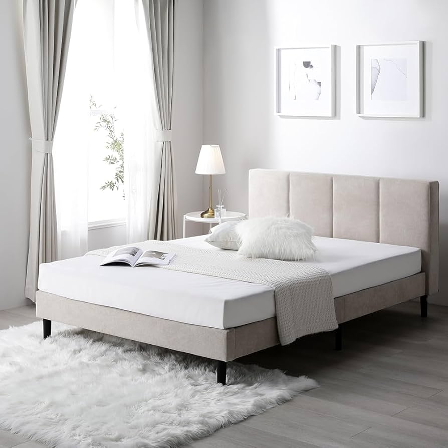 Amazon｜RASIK ベッド ダブル フレームのみ ベージュ 脚付き