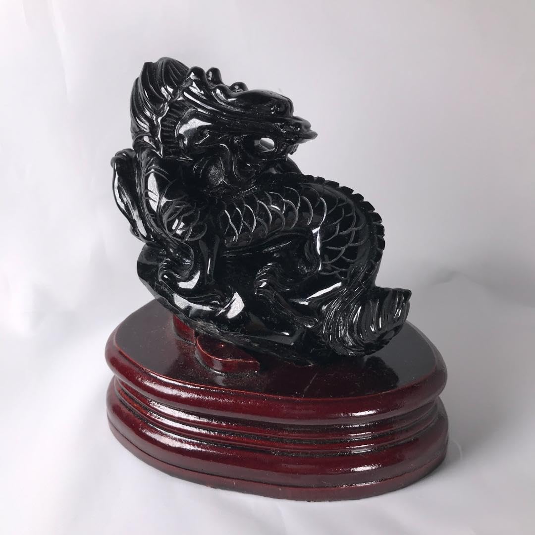 Amazon.co.jp: モリオン 黒水晶 チベット産 彫刻 龍 竜 ドラゴン 魔