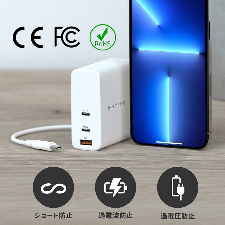 Amazon.co.jp: HyperJuice 140W USB PD 3.1 GaN 電源アダプタ AC
