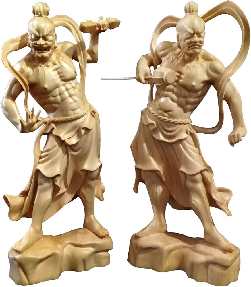 Amazon｜木彫り 仏像【仁王像(金剛力士)】桧木（ヒノキ）総高さ30cm