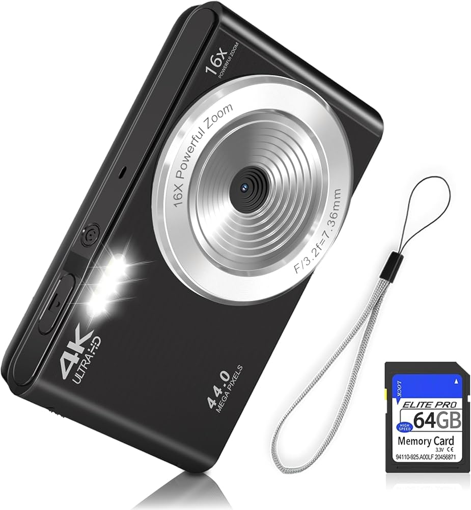 Amazon | デジタルカメラ、FHD 1080P 44MPデジタルカメラ、64GB SD