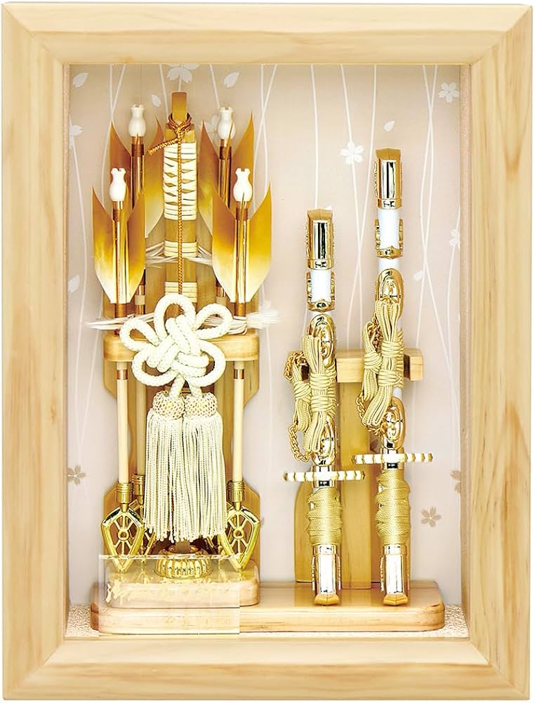 Amazon | 破魔弓 おしゃれ お祝い 8号 額飾り 北斗無垢 ガラスケース