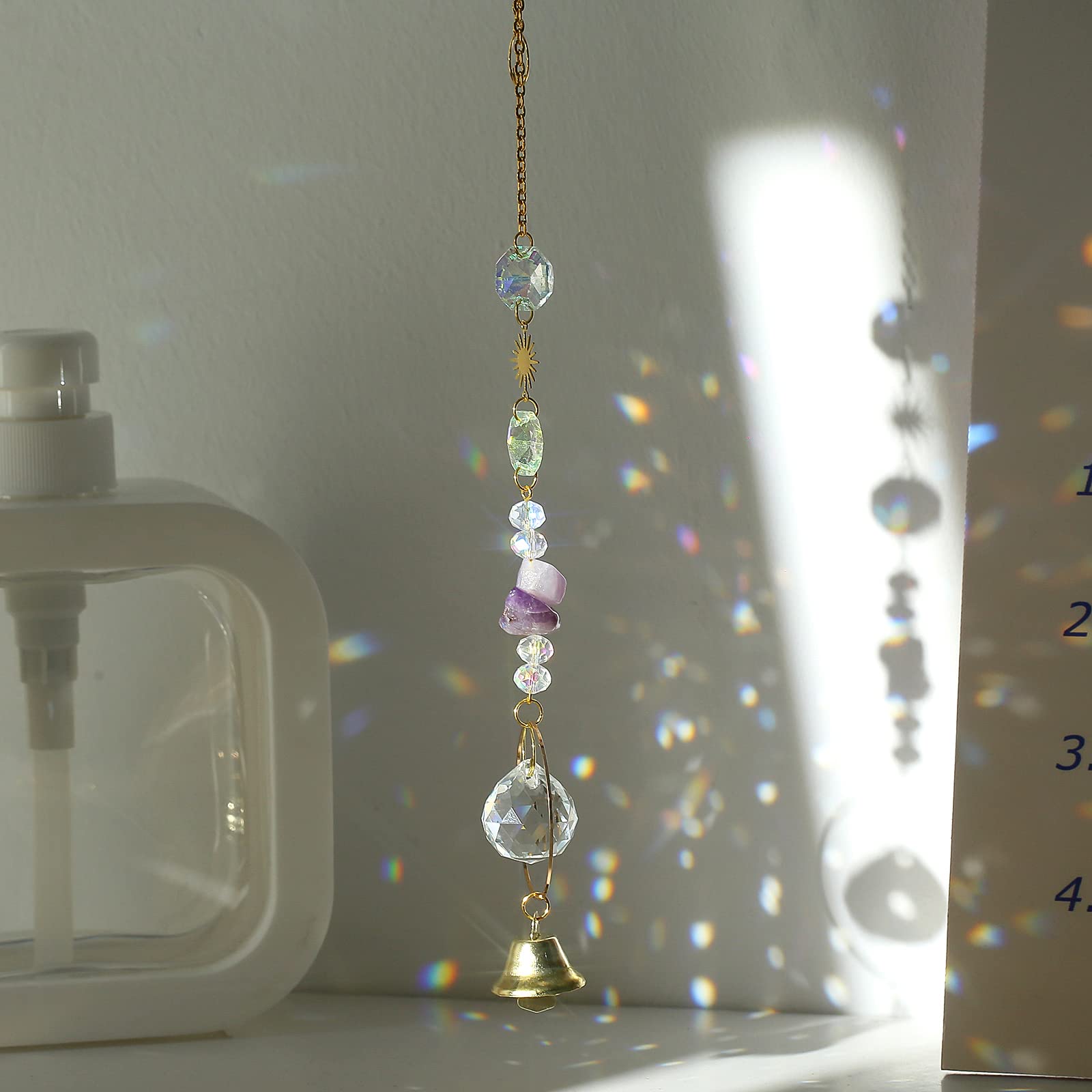 Amazon.co.jp: TENGFENG 天然水晶付きサンキャッチャー アメジスト