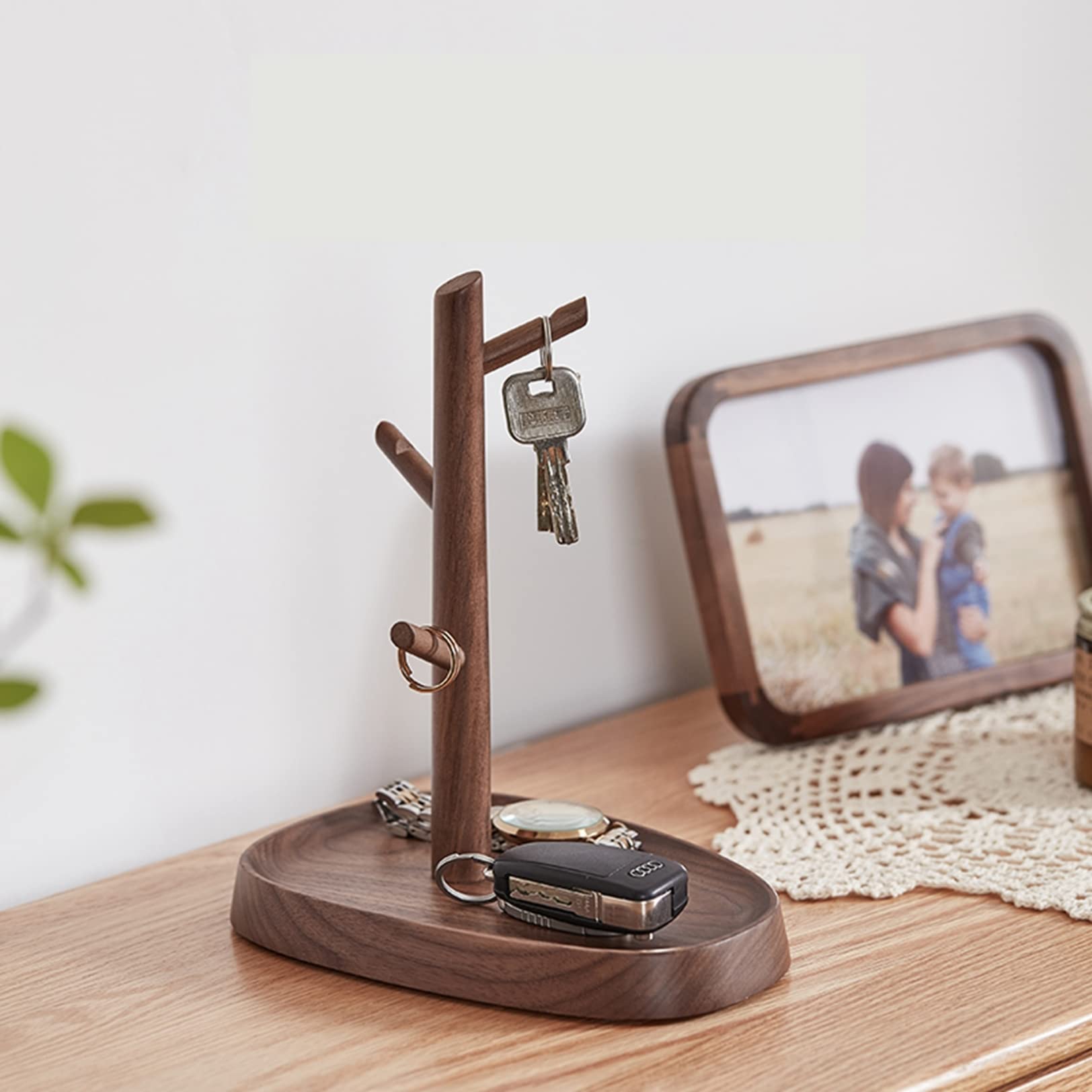 Amazon｜木製 胡桃の木 収納 キースタンド 鍵置き 鍵ホルダー