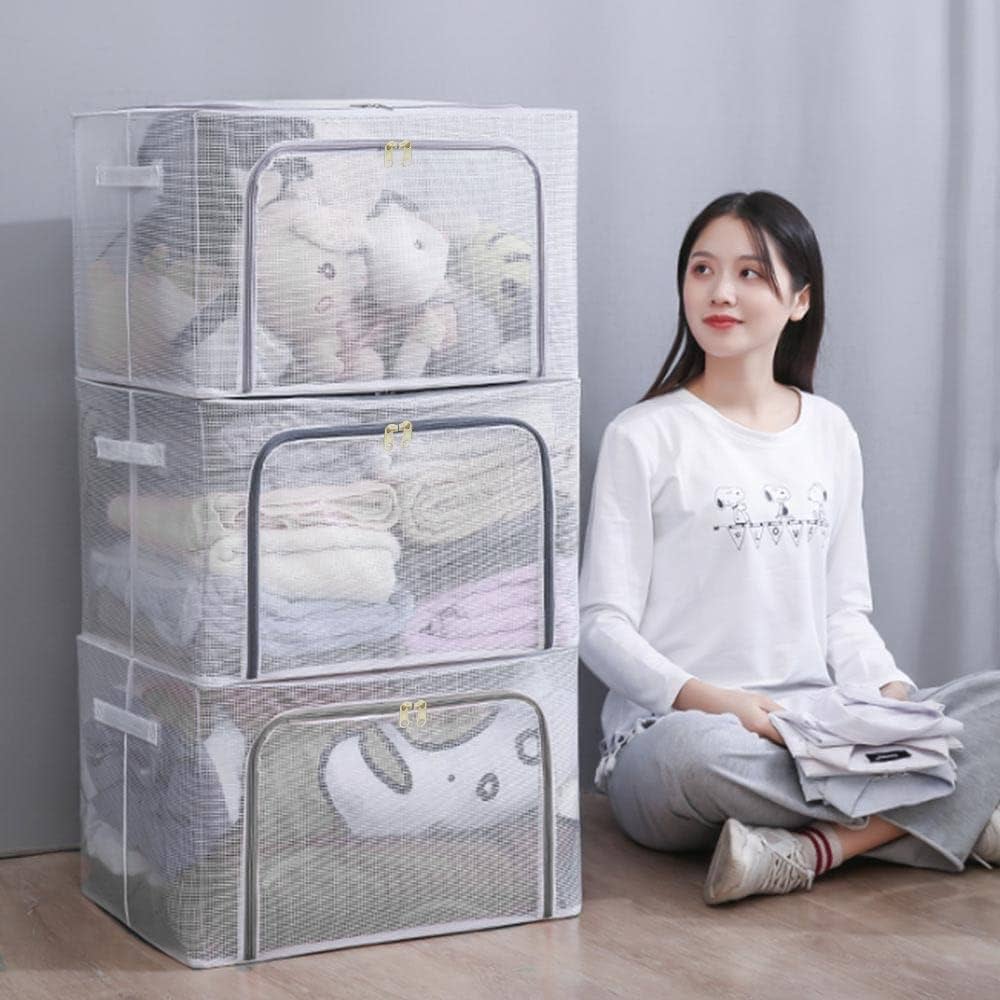 Amazon｜折りたたみ収納ケース 透明 衣類収納 衣装ケース 鉄骨入り