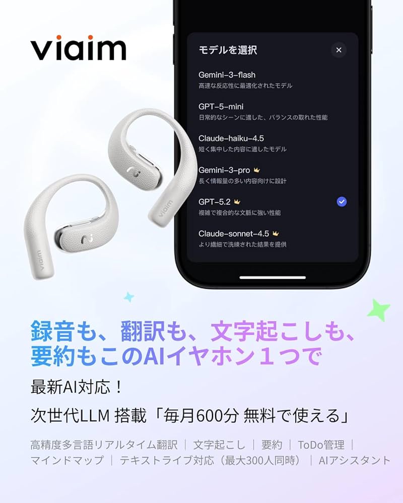 Amazon.co.jp: viaim ChatGPT搭載 オープンイヤー ボイスレコーダー