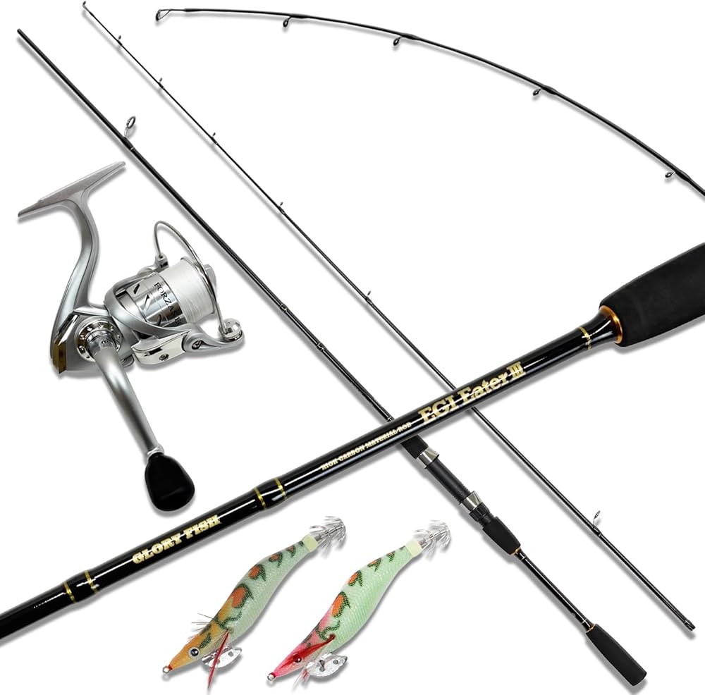 Amazon.co.jp: エギングセット8.0F/ML ロッド PE付リール エギ2個